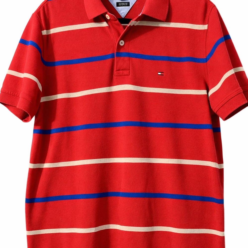 Tommy Hilfiger Red Striped Polo – Spring Classic | Men’s Large